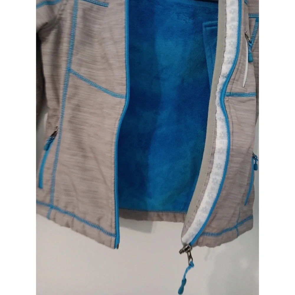 Snowzu Girl's Sz. 7/8 Soft Shelled Lined Jacket w/Hood  Lighter Weight Gray/Teal